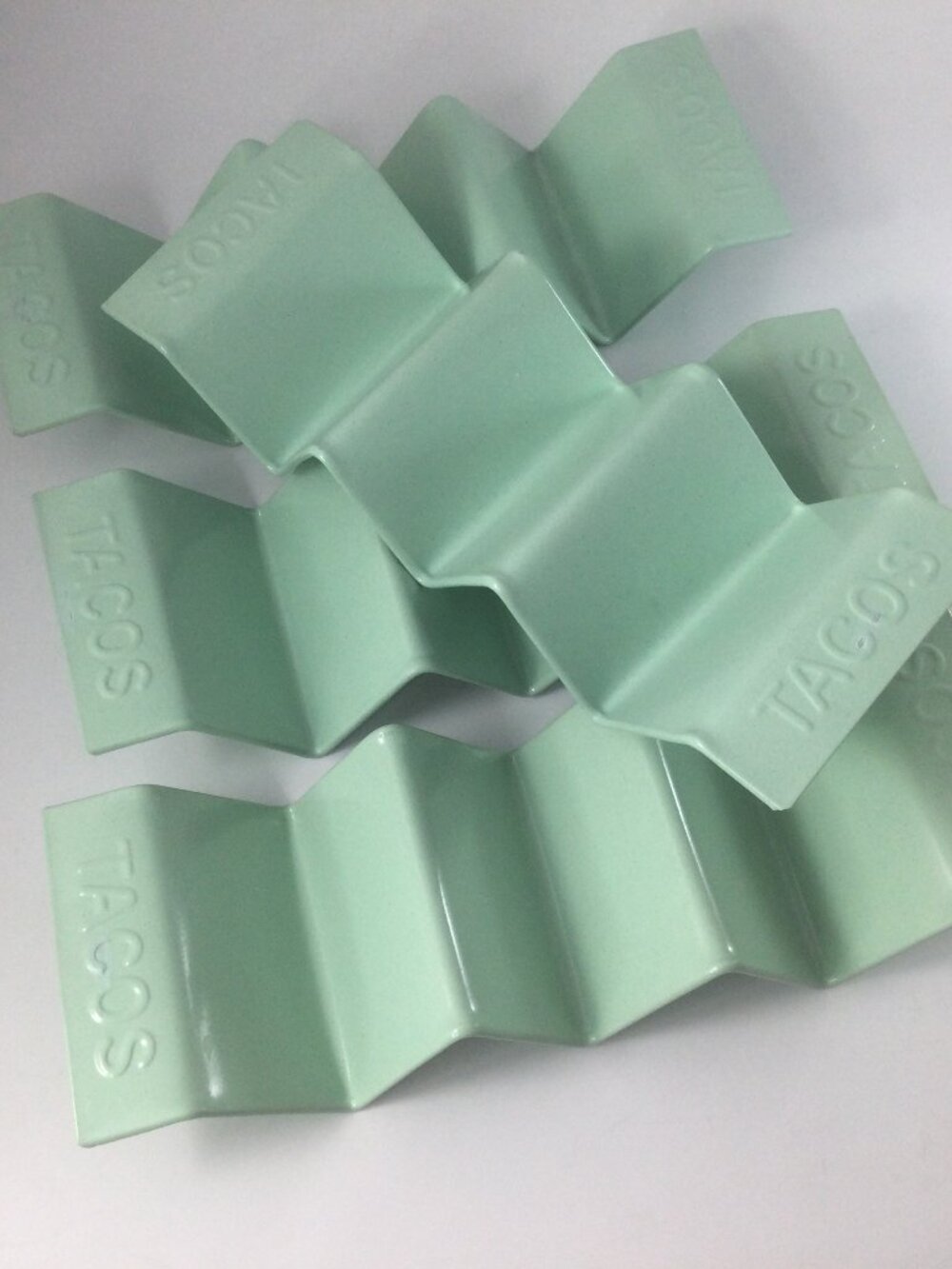 4 Metal Taco Serving Stackable Holders Painted Seafoam Green